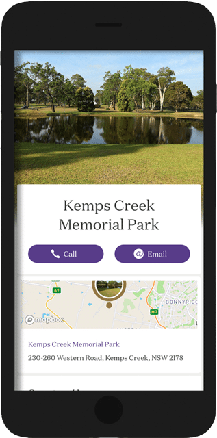Kemps Creek Memorial Park App home page